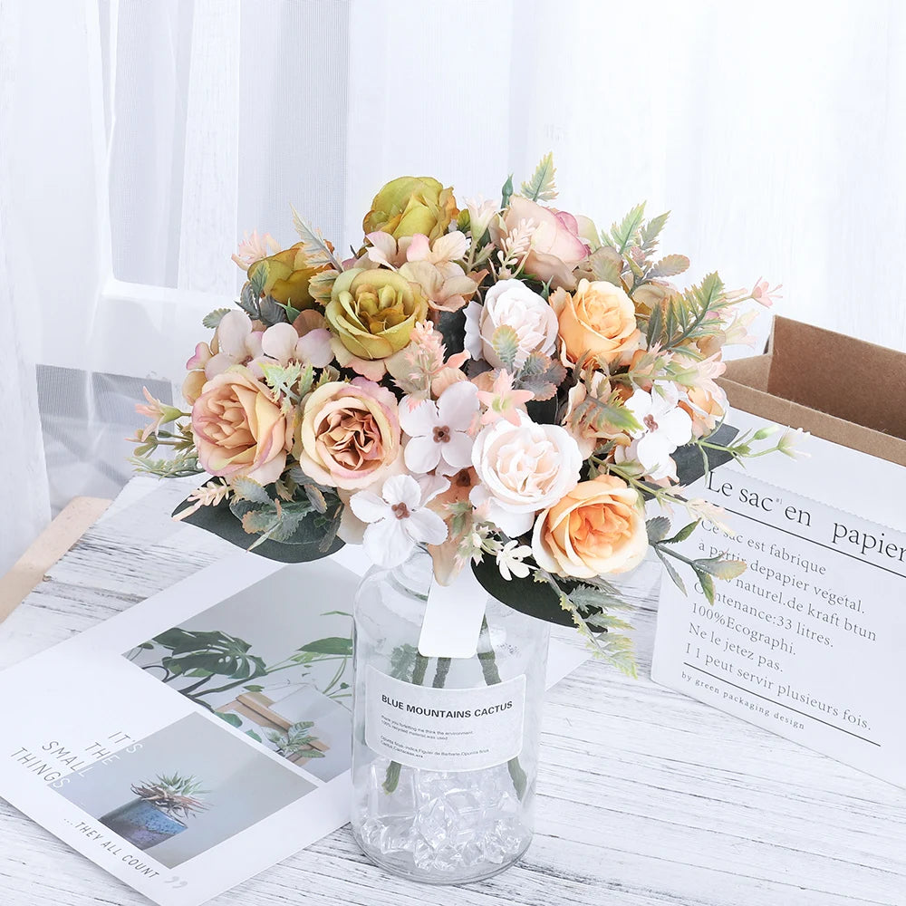 Silk Rose & Hydrangea Artificial Bouquet | Wedding & Home Décor Artificial Flower Bouquet Babs