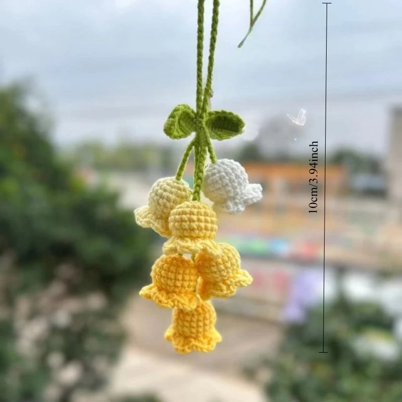 Handmade Knitted Lily of the Valley Flower Bag Pendant Knitted Bag Charm Babs yellow