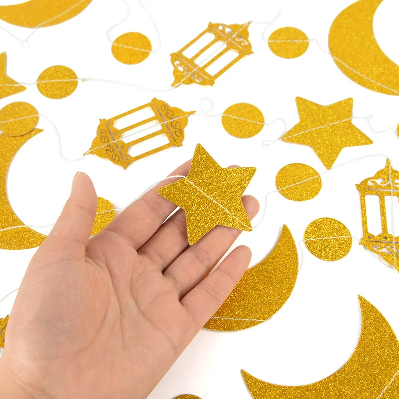 Star Moon Paper Banner Garland – Eid Mubarak Ramadan Decor Party Banner Garland Babs