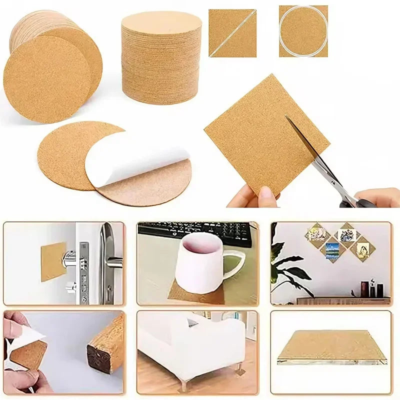 Self-Adhesive Cork Round Coaster Pads | DIY Heat Insulation Mats Cork Coaster Pads Babs