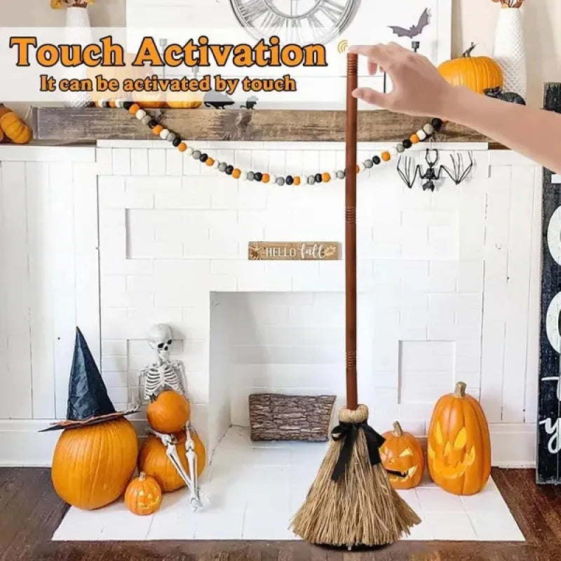 Light-Up Witch Broom with Sound & Auto-Bounce | Halloween Decor Halloween Prop Babs