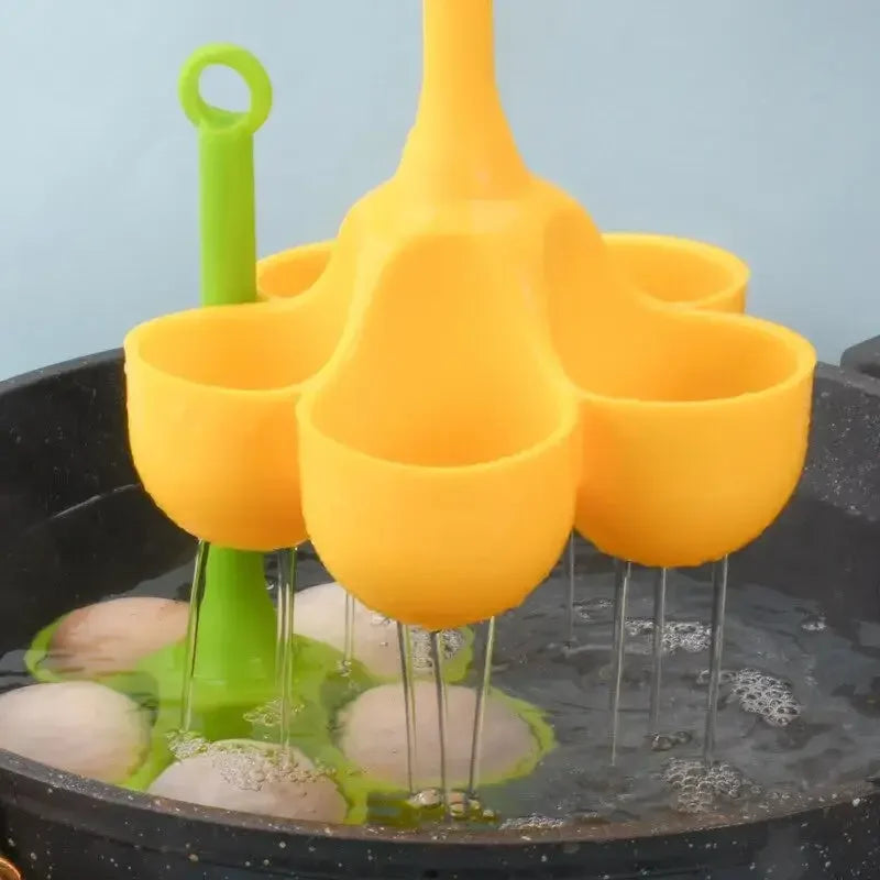 Silicone Egg Boiling Tray 5-Hole Handle | Boiled Egg Holder Egg Boiling Tray Babs