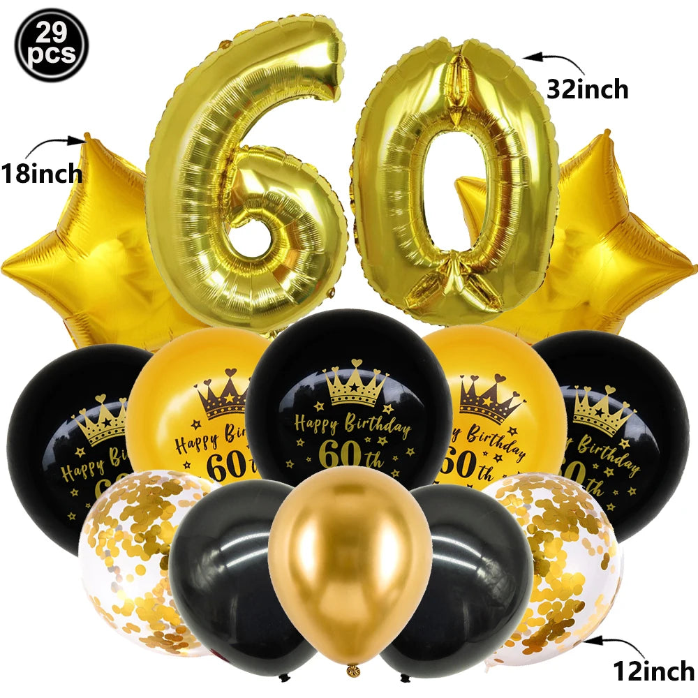 30/40th Birthday Balloon Set – Black Gold Foil & Confetti Decor Party Balloon Set Babs 60th As show