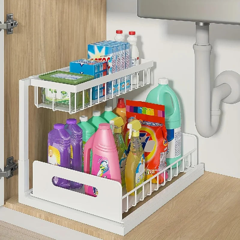 2-Tier Sliding Under Sink Organizer – Rustproof Steel Storage Under Sink Organizer Babs