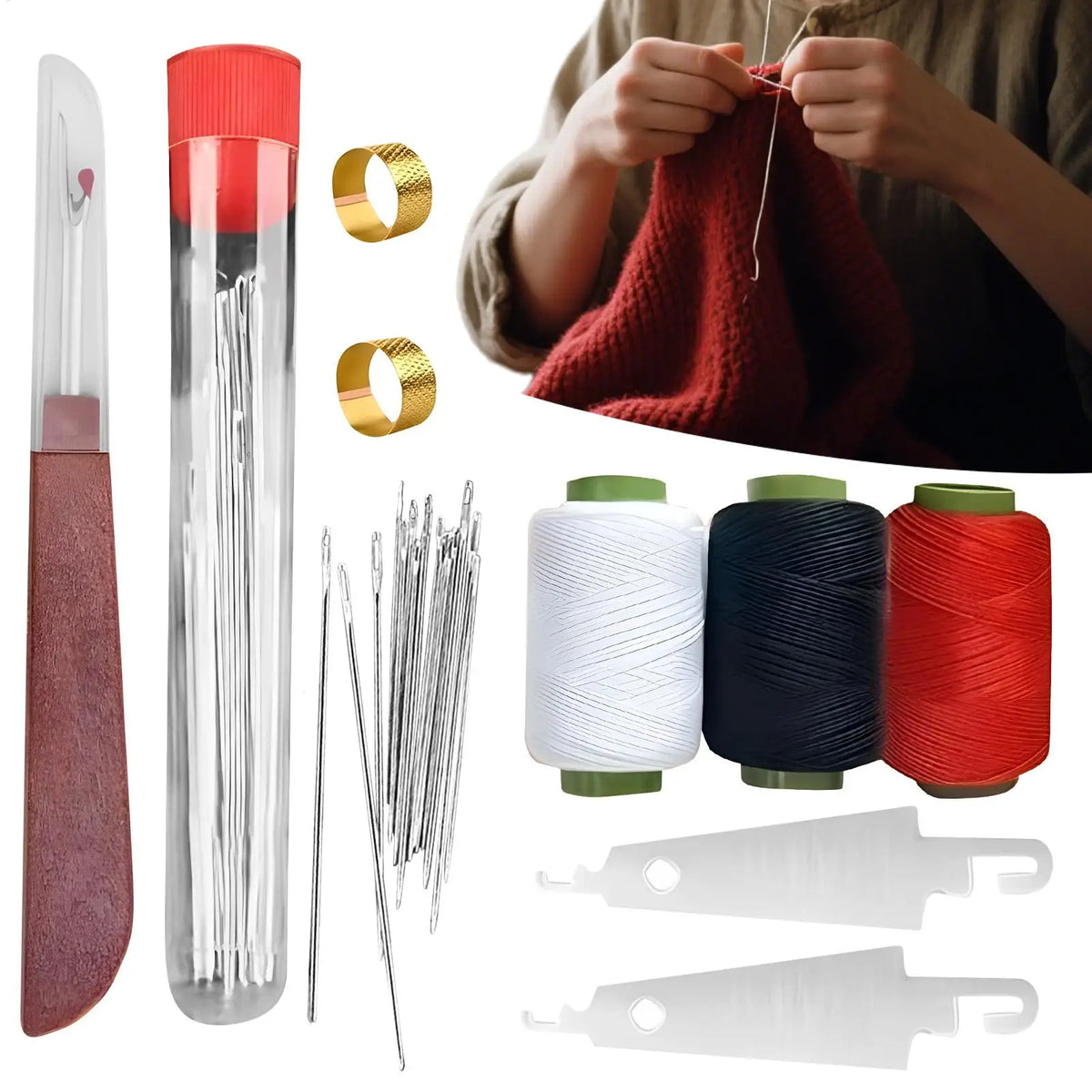 37-Piece Big Eye Sewing Kit – Needles, Thimble & Threader Sewing Needle Kit Babs