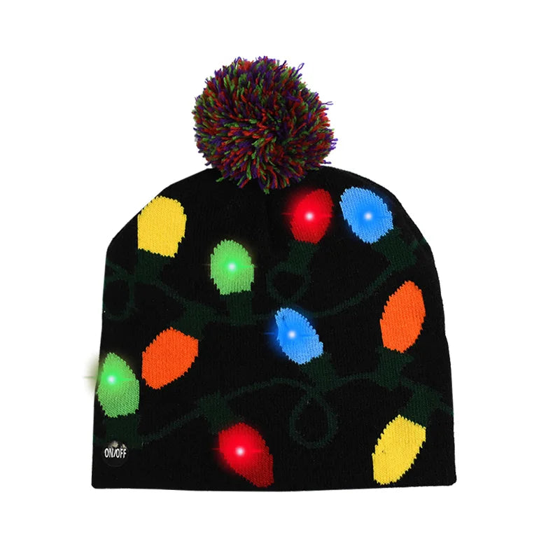 LED Light-Up Christmas Knitted Beanie Hat – Kids & Adults Light-Up Beanie Hat Babs J 1Pcs