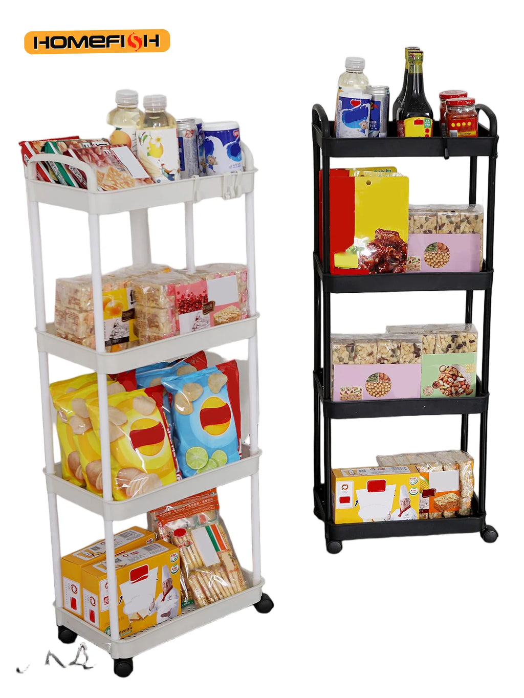 3-Tier Rolling Storage Cart with Wheels – White Home Organizer Rolling Storage Cart Babs