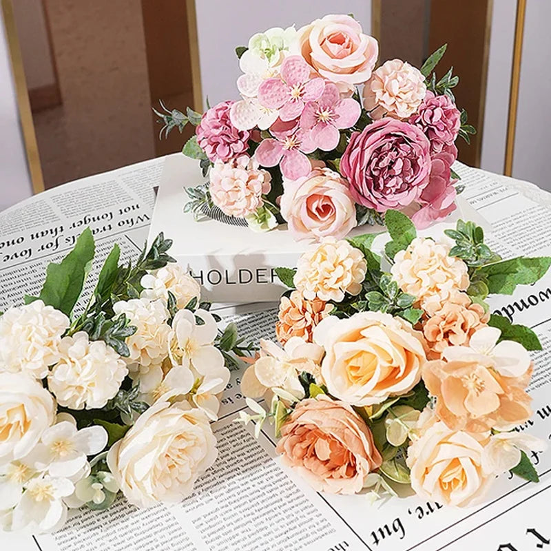 7-Head Silk Rose Peony Hydrangea Artificial Flower Bouquet Artificial Flower Bouquet Babs