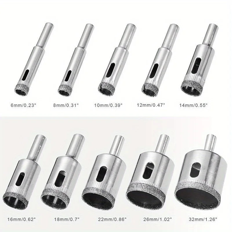 10-Pc Diamond Drill Bit Set 6–32mm | Glass Tile Marble Granite Diamond Drill Bit Set Babs