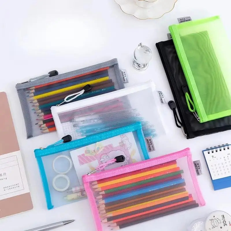 Transparent Mesh Pencil Pouch with Zipper | School & Office Mesh Pencil Pouch Babs
