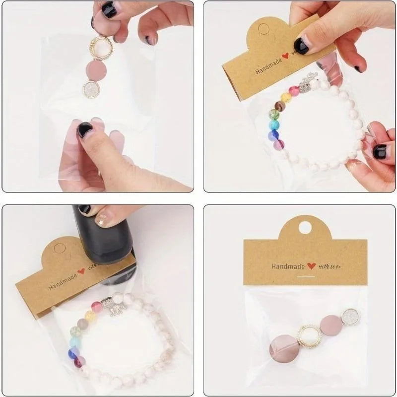 100pcs Kraft Paper Jewelry Gift Bags for Earrings & Bracelets Jewelry Packaging Bags Babs