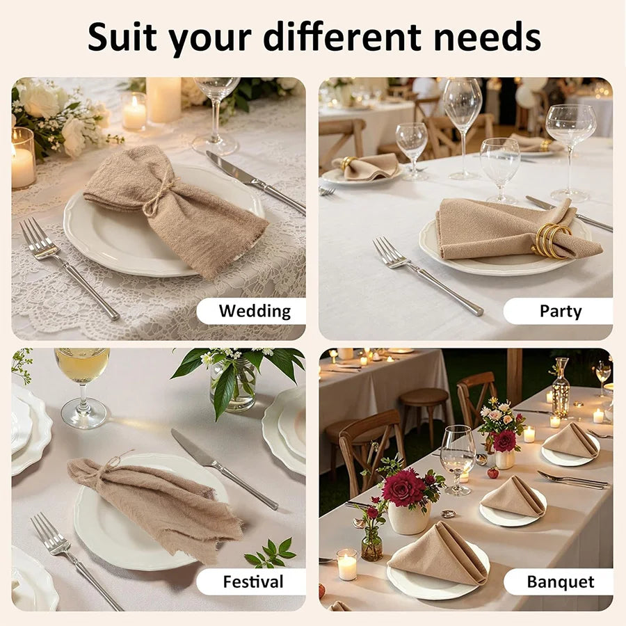 10Pcs Rustic Gauze Cloth Napkins – Wedding & Party Table Decor Cloth Napkins Babs
