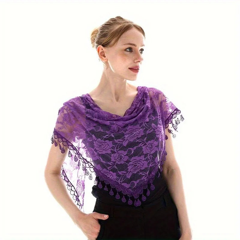 Embroidered Mantilla Lace Veil Church Prayer Shawl Scarf Lace Veil Shawl Babs
