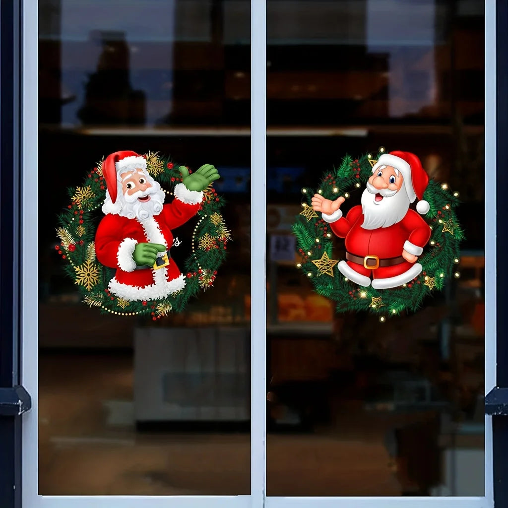 2PCS Christmas Santa Claus Window Stickers – Removable Clings Holiday Window Stickers Babs