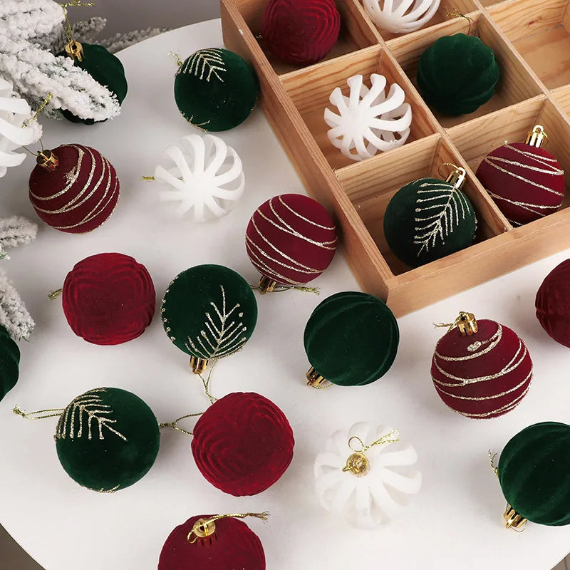 30pcs Christmas Velvet Ball Ornaments 6cm Xmas Tree Pendants Christmas Tree Ornaments Babs