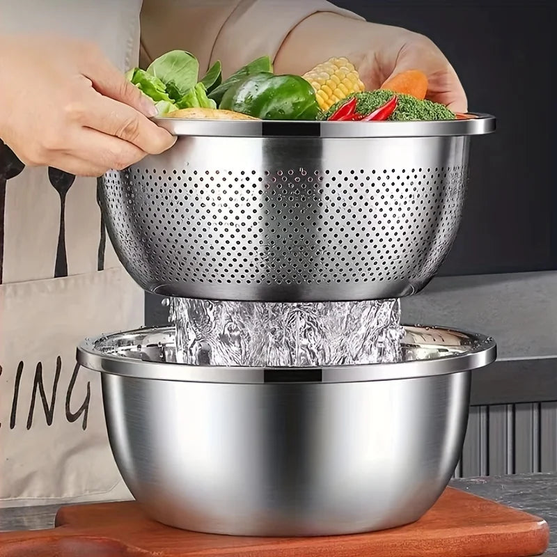 Stainless Steel Double Layer Colander Basket Set of 2 Kitchen Colander Set Babs
