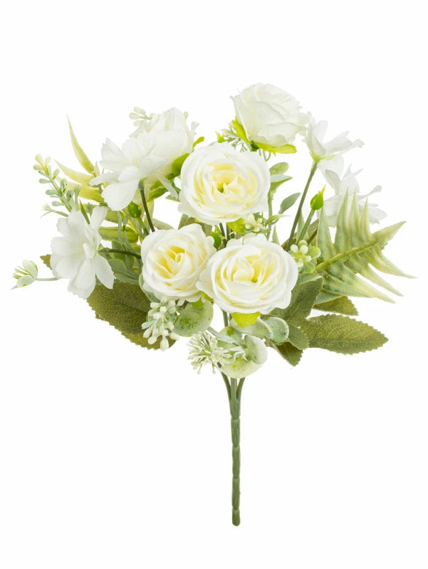 Artificial Silk Rose Bouquet – Wedding & Home Décor, 29cm Artificial Flower Bouquet Babs WHITE 1 PC