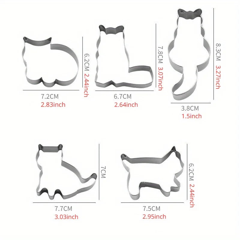 5-Piece Animal Cat Cookie Cutter Set – Stainless Steel Molds Cookie Cutter Set Babs