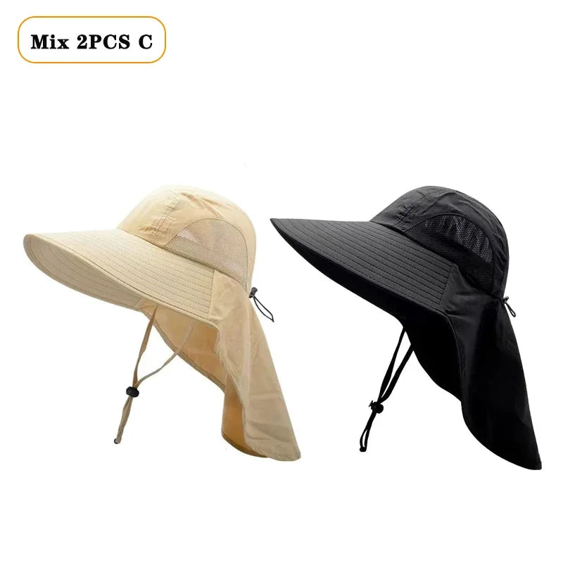 Waterproof Wide Brim Fisherman Sun Hat – UV Outdoor Protection Wide Brim Sun Hat Babs Mix 2PCS C