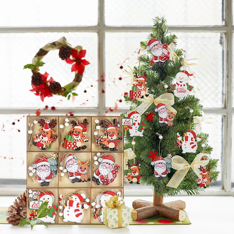 9-Piece Christmas Wooden Ornaments Set – Xmas Tree Pendants Christmas Tree Ornaments Babs