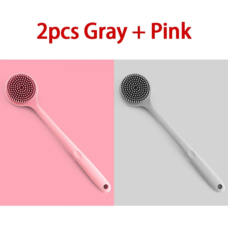 Silicone Body Exfoliating Shower Brush – Back Scrubber Body Exfoliating Brush Babs 2pcs Gray-Pink