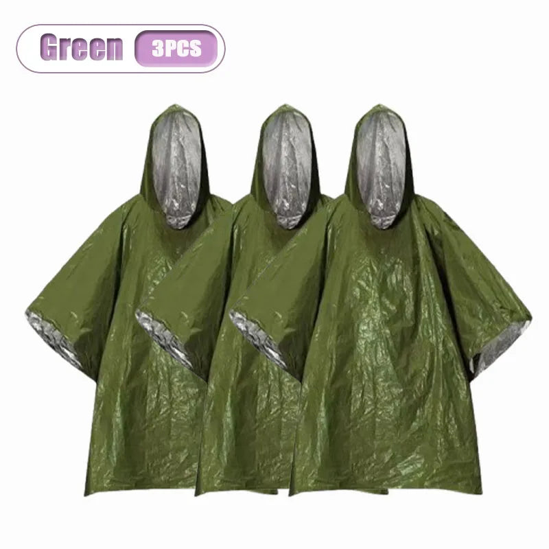 Emergency Insulation Raincoat & Survival Blanket – 2-in-1 Emergency Survival Poncho Babs Green-3PCS