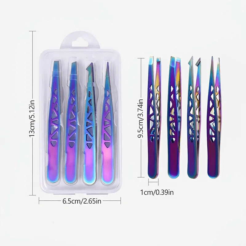 4-Piece Stainless Steel Eyebrow Tweezers Set with Gift Box Eyebrow Tweezers Set Babs