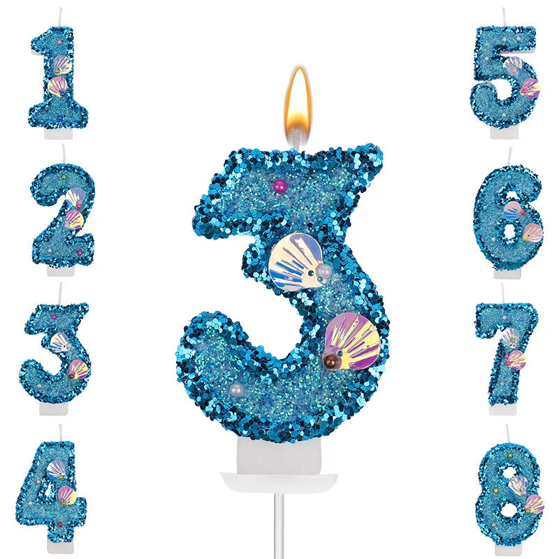 Glitter Blue Number Cake Candles – Mermaid Birthday Topper Birthday Cake Candles Babs