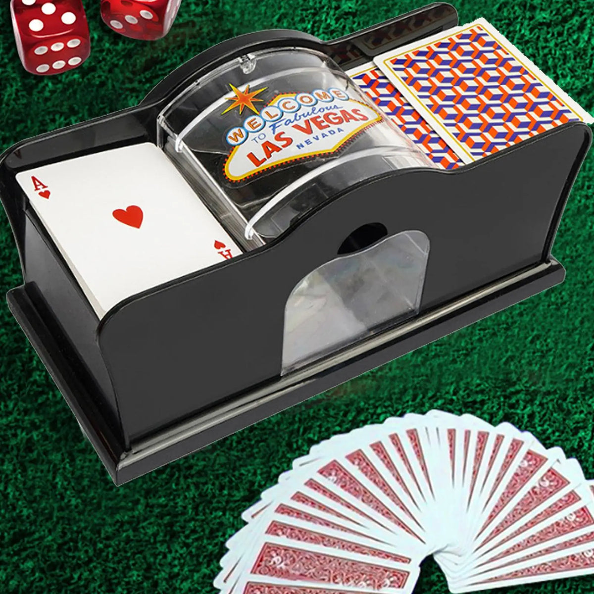 Manual 2-Deck Card Shuffler with Hand Crank – Poker & Blackjack Card Shuffler Babs