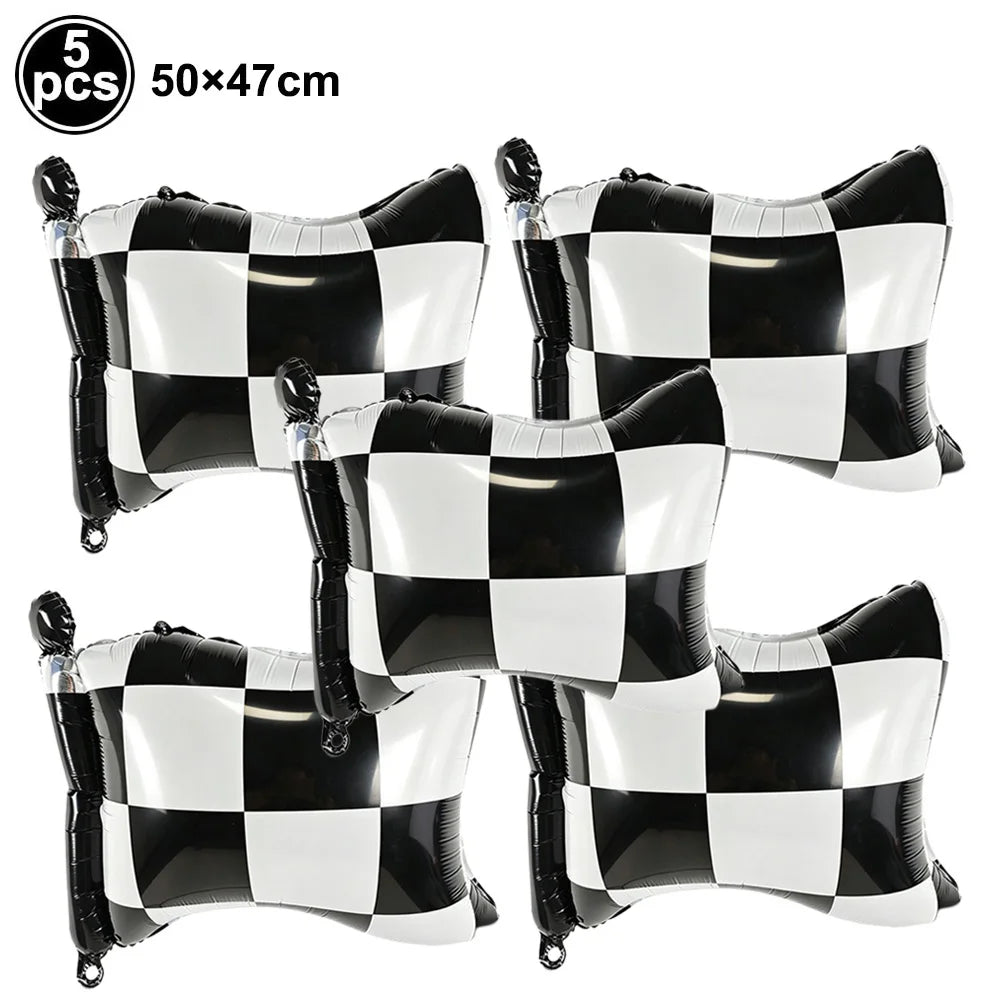 Racing Car Birthday Foil Balloon Banner – Black & White 16" Party Foil Balloons Babs Marble as show