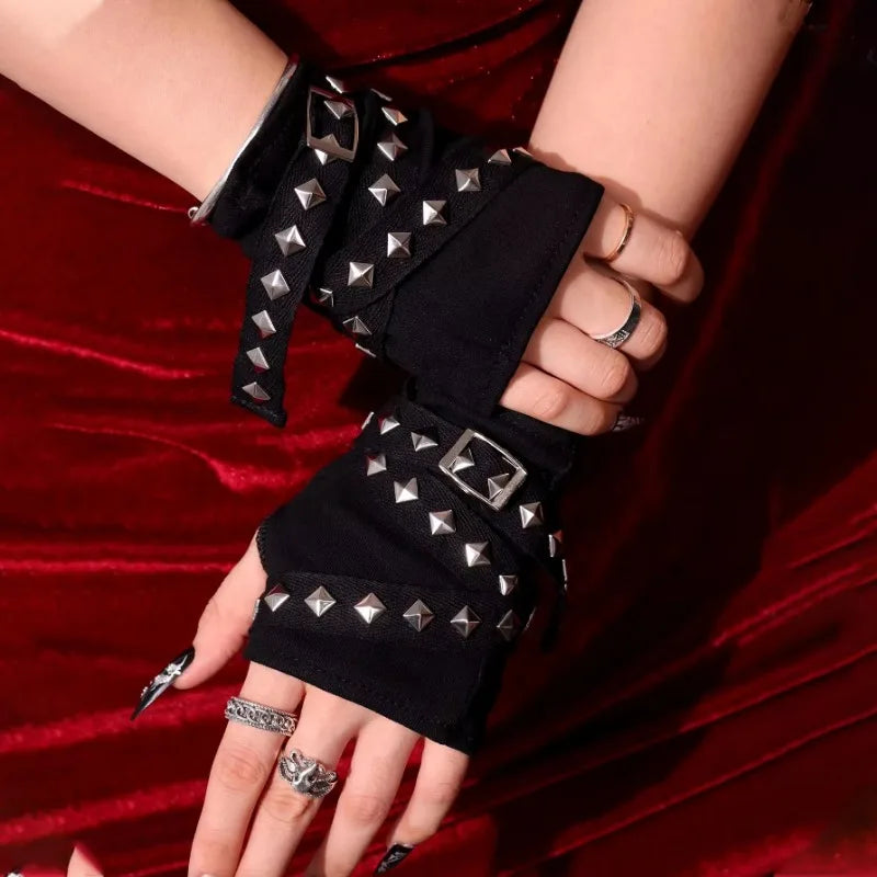 Y2K Punk Fingerless Gloves – Buckle Arm Warmers for Women Fingerless Arm Warmers Babs