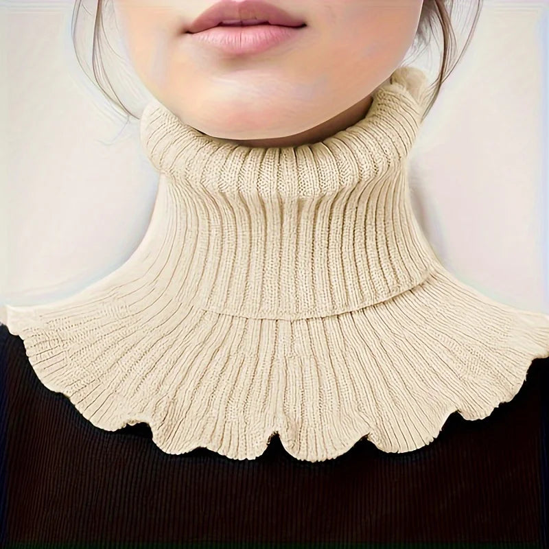 Black & White Knitted Faux Neck Scarf – Ruffle Edge Women Faux Neck Scarf Babs Ivory