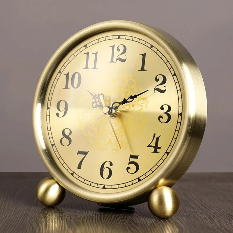 Luxury Gold Retro Metal Desk Clock | Silent Quartz Antique Decor Decorative Desk Clock Babs