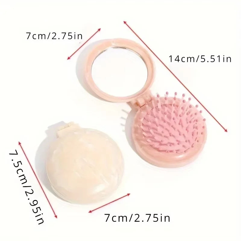 Portable Folding Comb with Mirror & Cushion Base | Travel Folding Travel Comb Babs