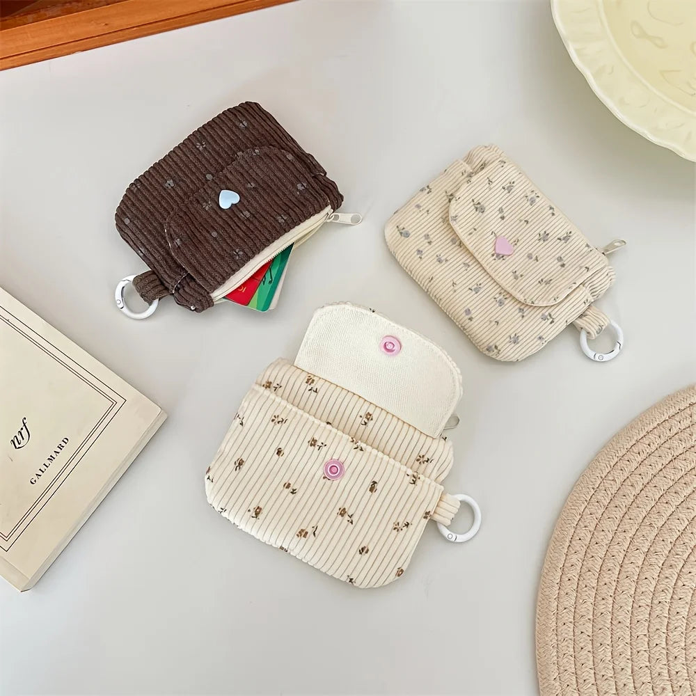 Corduroy Coin Purse Women's Zipper Wallet & Card Holder Coin Purse Wallet Babs