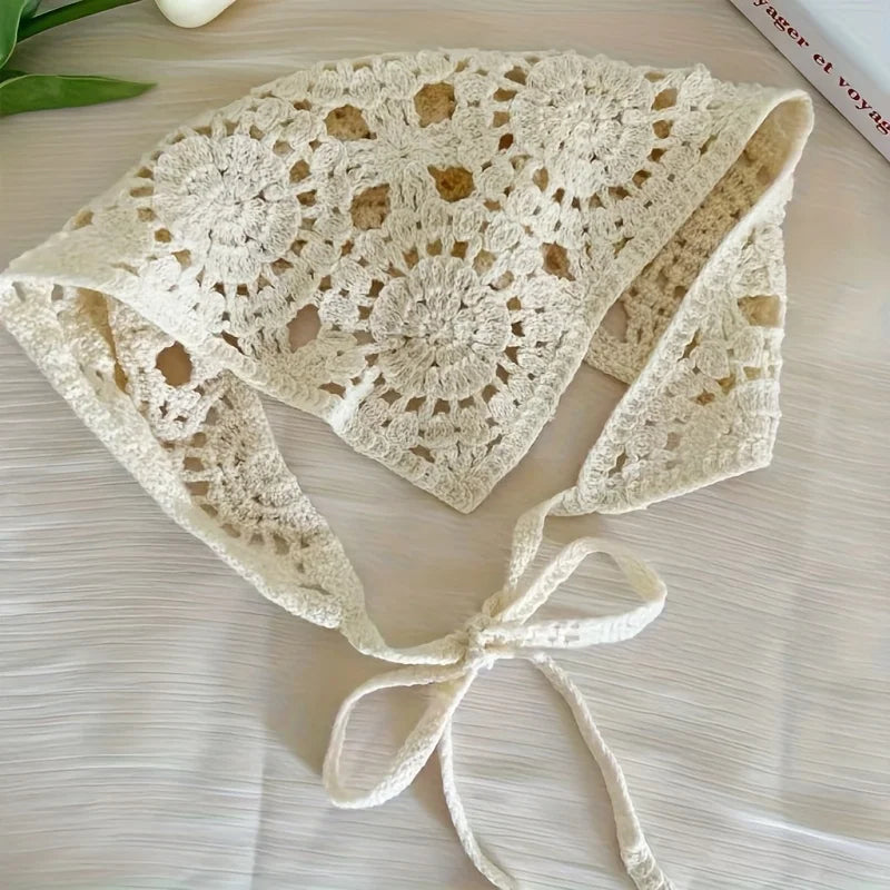 Bohemian Crochet Headscarf – Hollow-Out Knit Tie-Back Bandana Crochet Hair Scarf Babs