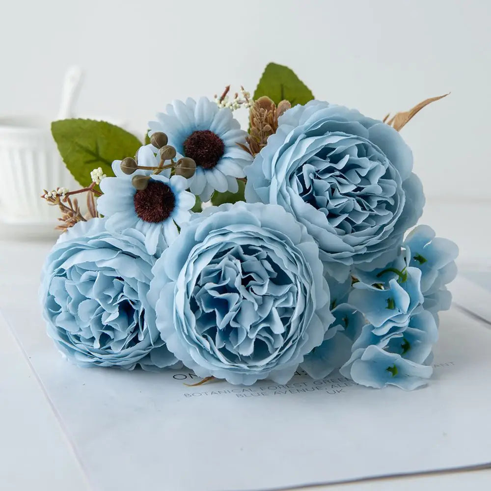 Silk Persian Peony Artificial Flowers for Wedding & Home Decor Artificial Silk Flowers Babs Blue 4 pcs