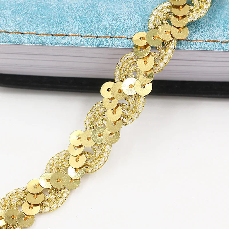 5M Laser Glitter Sequin Trim 1.5cm Flat Paillettes for Sewing Sequin Sewing Trim Babs dark gold