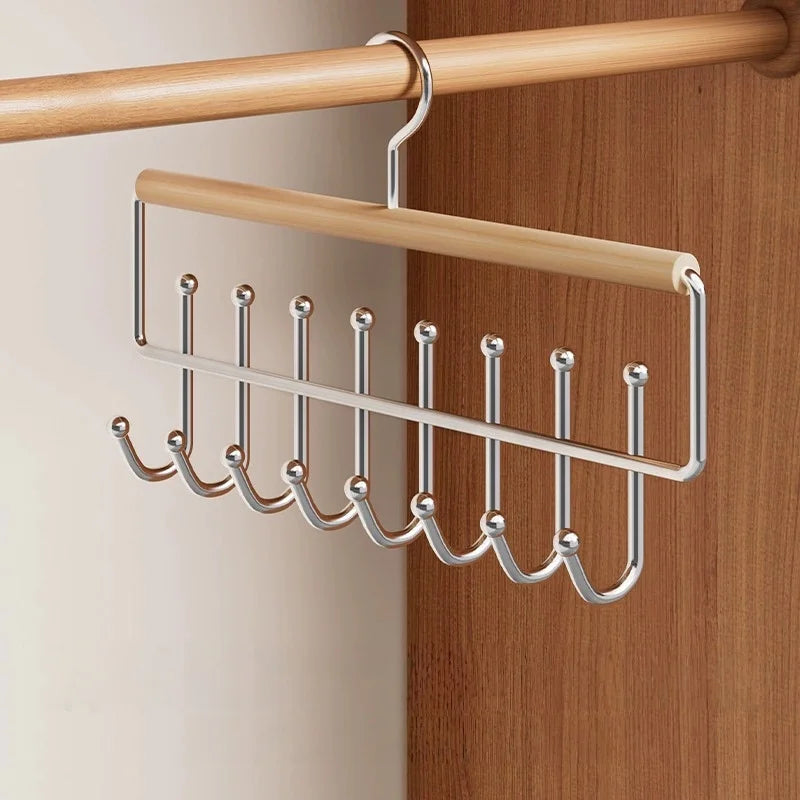 Wall-Mounted Metal Coat Rack with 8 Hooks & Storage Shelf Wall-Mounted Coat Rack Babs Wood color