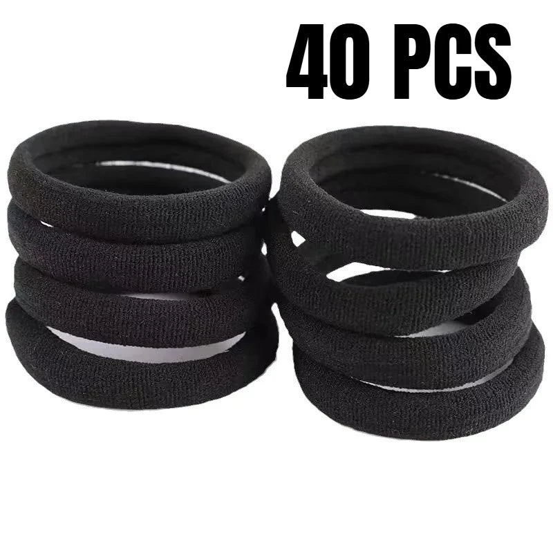 Seamless Black Hair Ties – No-Crease High Elastic Ponytail Bands Hair Ties Babs Black 40 pcs
