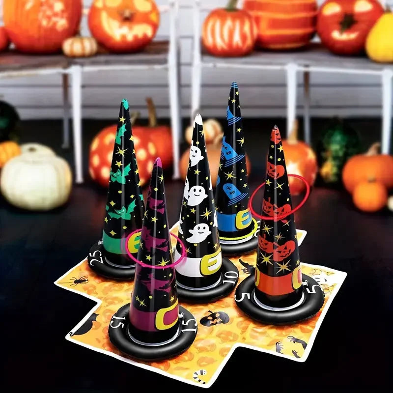 Halloween Inflatable Witch Hat Ring Toss Game – 5 Hats & 20 Rings Party Ring Toss Game Babs