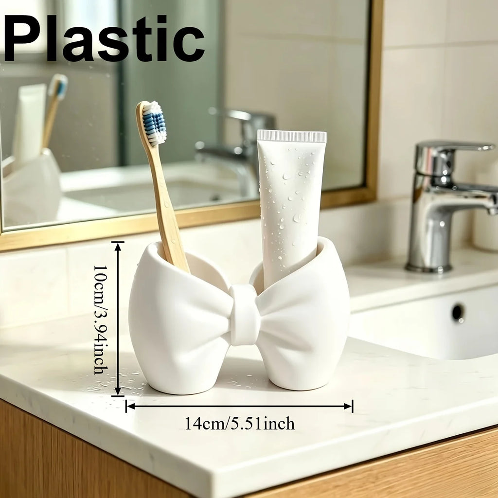 Bow-Shaped Toothbrush & Pen Holder – Cute Plastic Organizer Toothbrush Holder Babs