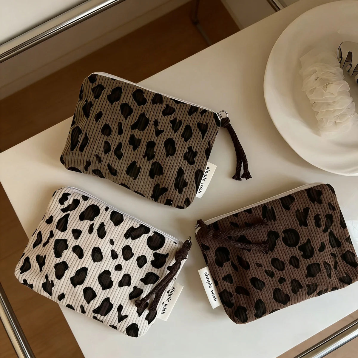 Vintage Leopard Print Mini Corduroy Pouch | Travel Storage Bag Mini Storage Pouch Babs