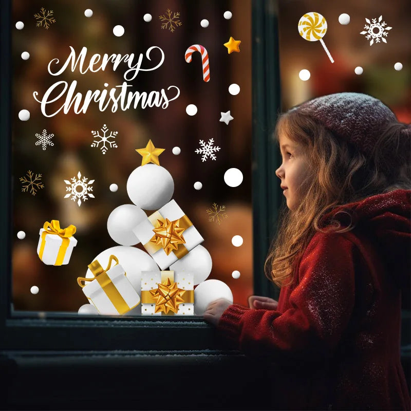 Christmas Window Stickers Santa Claus Snowman Decals 2025 Holiday Wall Decals Babs 1pcs C