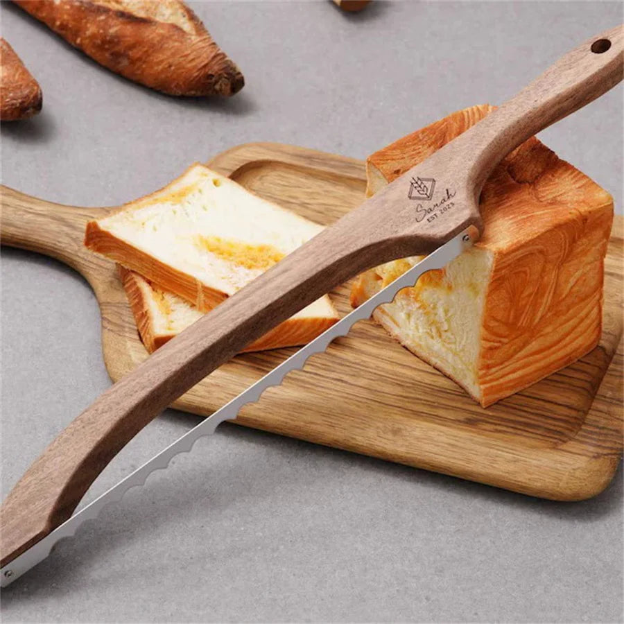 Personalized Carved Wooden Bread Knife – Serrated Slicer Bread Knife Babs