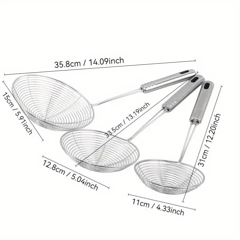 3-Piece Oval Stainless Steel Skimmer & Strainer Set Kitchen Strainer Set Babs