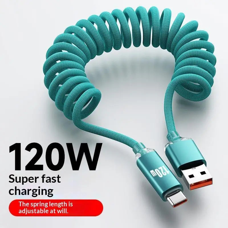 HUXUAN 120W USB-C Retractable Fast Charging Cable – 6A Coiled USB-C Charging Cable Babs