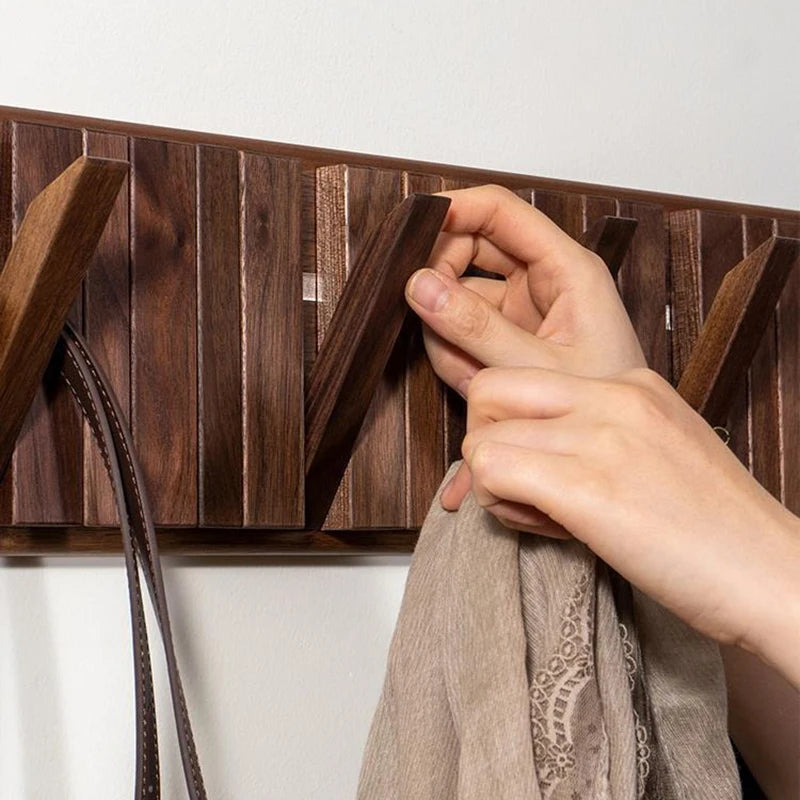 Nordic Walnut Wall Coat Rack – 8 Fold-Out Piano Key Hooks Wall Coat Rack Babs