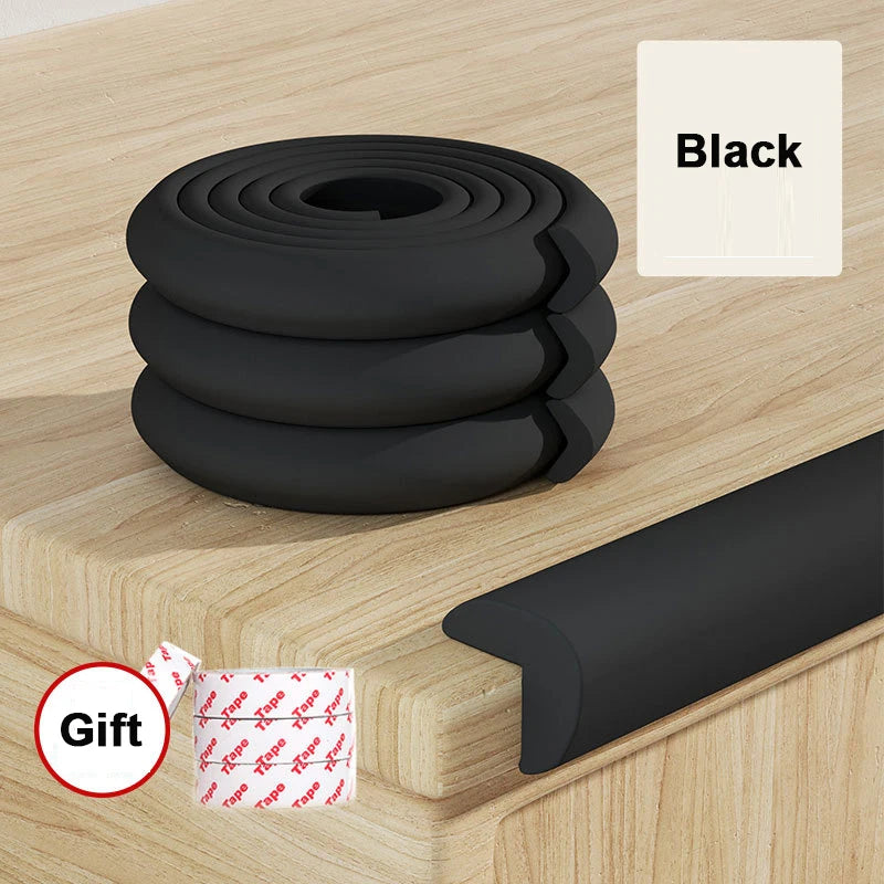 2M L-Shaped Baby Safety Edge Guard Strip | Soft NBR Bumper Edge & Corner Guard Babs Black-2M