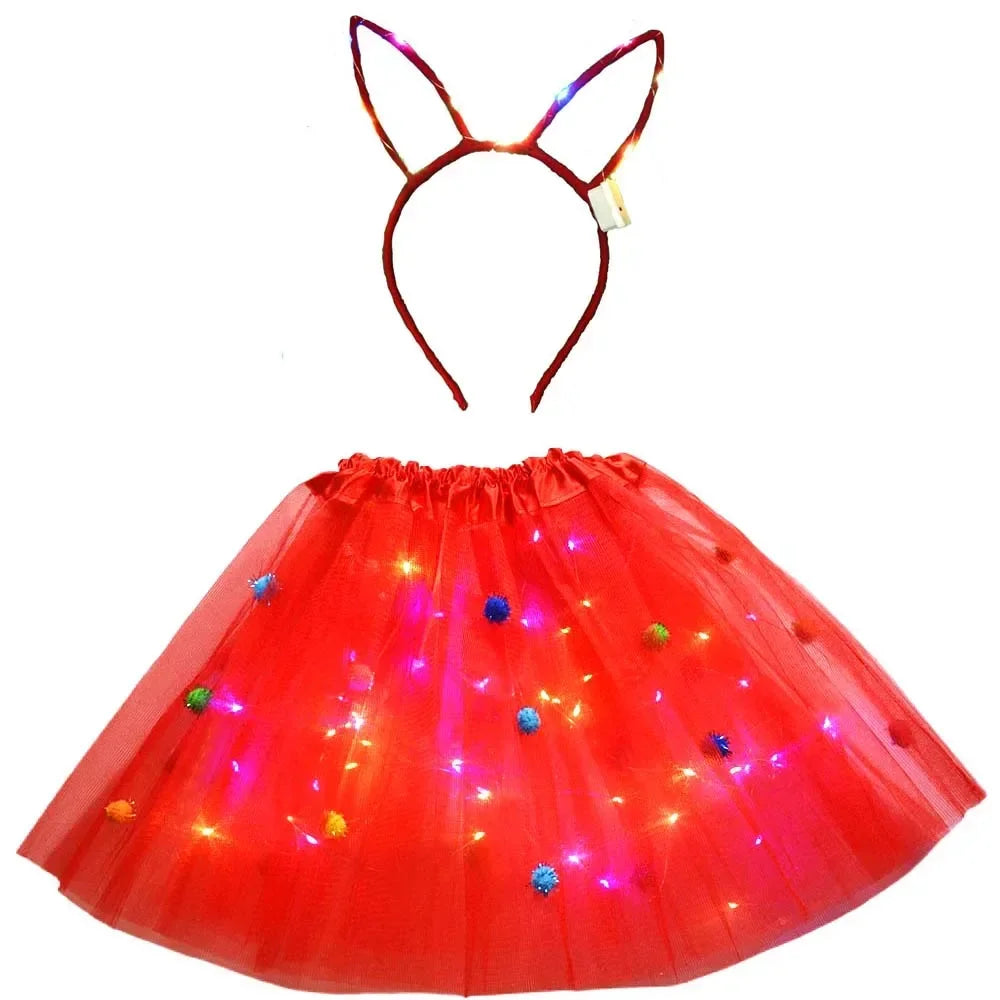 LED Light-Up Princess Tutu Skirt & Bunny Headband Set LED Costume Set Babs 10 for 2-8 years girls